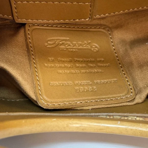 Fossil Handbag Wooven Straw Wood Handle Vintage Y2K Tan Aztec Like Pattern - Picture 6 of 8